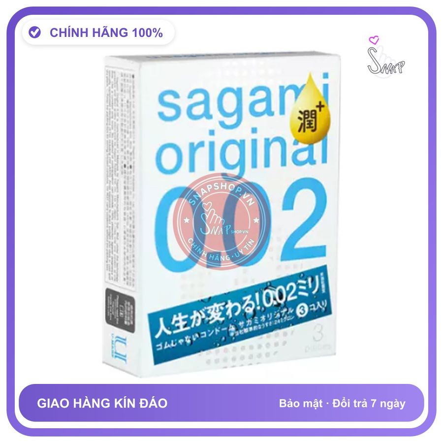 (Che Tên) Bao Cao Su 0.02 Của Nhật Nhiều Chất Bôi Trơn Sagami Original 3s - Hàng Mới Về
