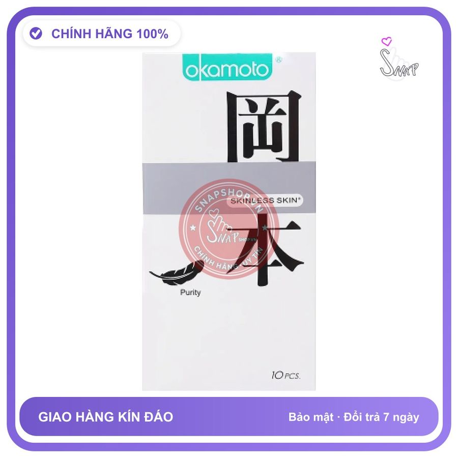 (Che Tên) Bao cao su không mùi nhiều gel của Nhật Okamoto Purity Cao Cấp Bảo Đảm