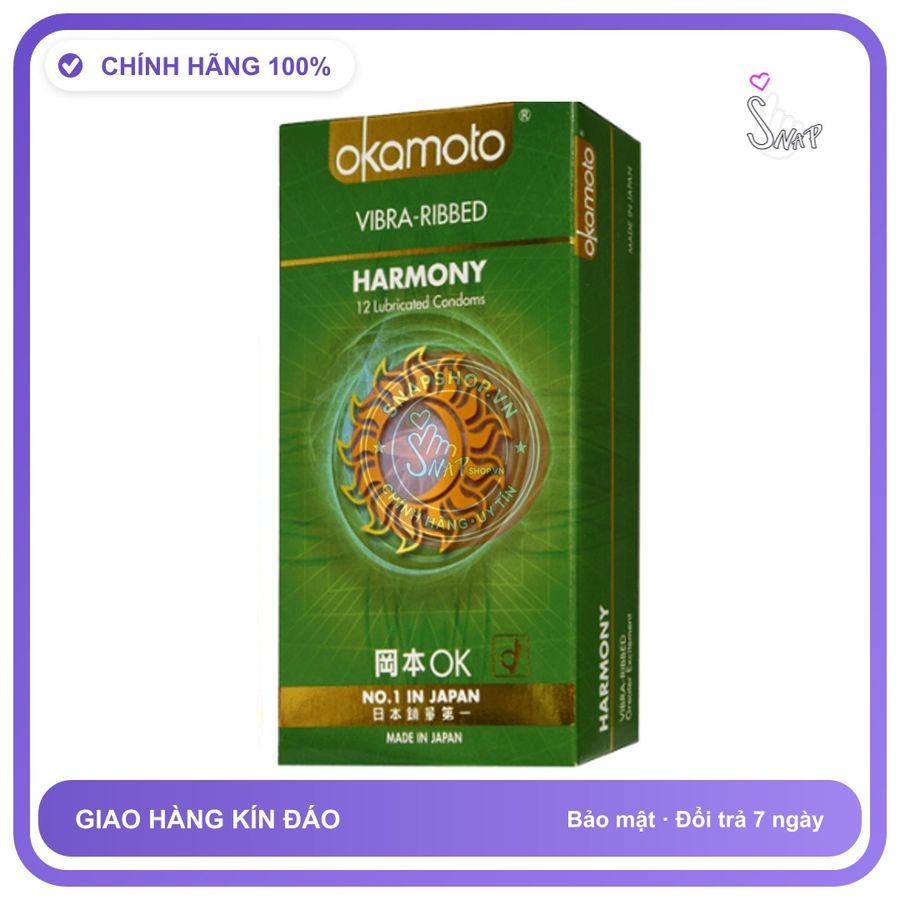 (Che Tên) Bao Cao Su Gân Gai Không Mùi Okamoto Harmony Nhật Bản Hỗ Trợ 24/7