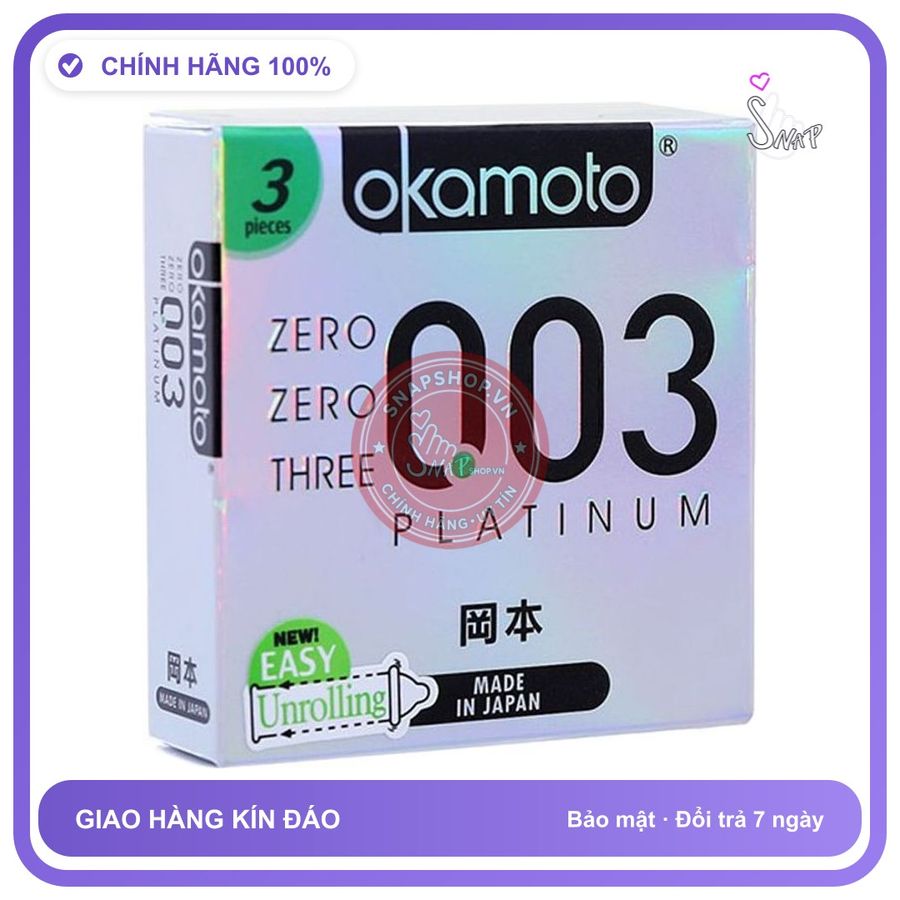 (Che Tên) Bao Cao Su Okamoto 0.03 Platinum Siêu Mỏng Ôm Khít H3 Giao Nhanh Toàn Quốc