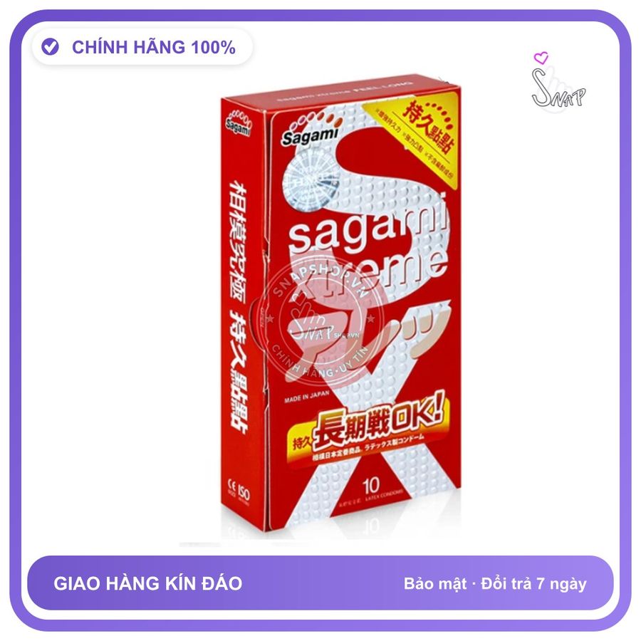 (Che Tên) Bao Cao Su Lâu Ra Sagami Feel Long H10 Hộp Trắng Kín