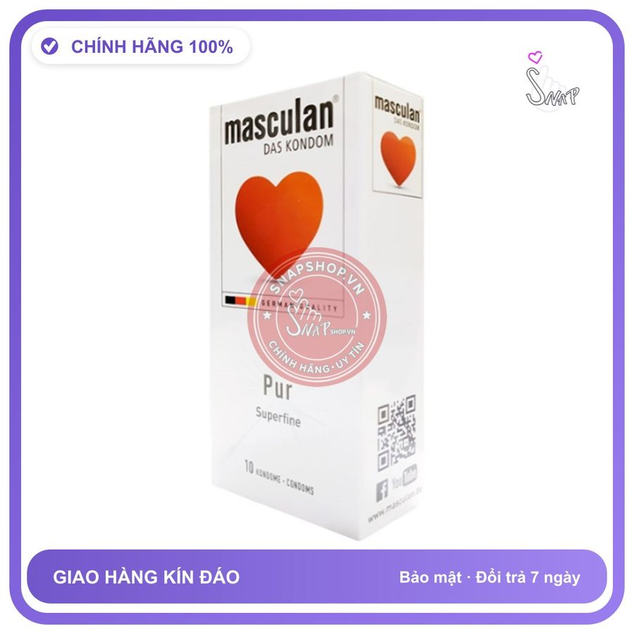 (Che Tên) Bao Cao Su Siêu Mỏng Masculan Pur Của Đức Hộp 10 Chiếc Hộp Trắng Kín
