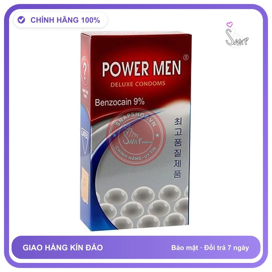 (Che Tên) Bao Cao Su Kéo Dài Thời Gian Power Men Ngọc Trai Hộp 12 chiếc Cao Cấp Bảo Đảm