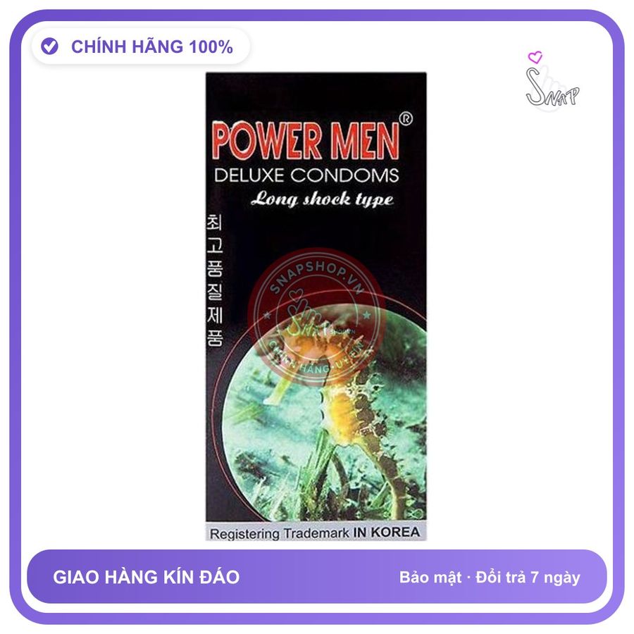 (Che Tên) Bao Cao Su Powermen Cá Ngựa Đen Có Gai Và Kéo Dài Thời Gian Bảo Mật Tuyệt Đối