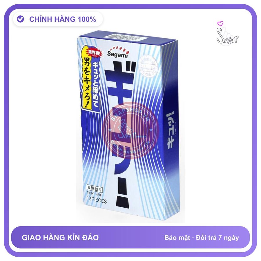 (Che Tên) Bao Cao Su Siêu Mỏng Sagami Tight Fit 6 Lằn Thắt Ôm Khít 12s Hộp Trắng Kín