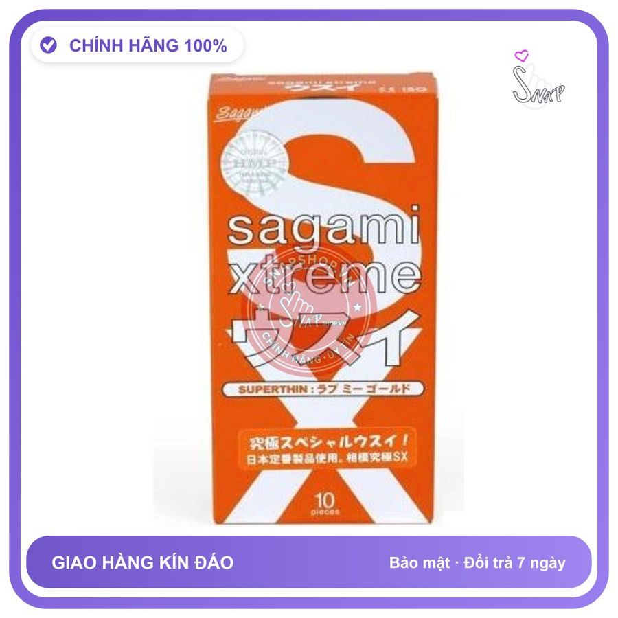(Che Tên) Bao Cao Su Mỏng Trơn Sagami Xtreme Orange 10s Che Tên SP Chuẩn Auth