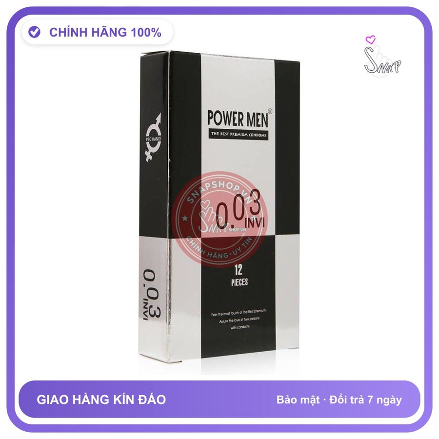 (Che Tên) Bao Cao Su Siêu Mỏng Power Men 0.03 Invi Chính Hãng 54601 - Hàng Mới Về
