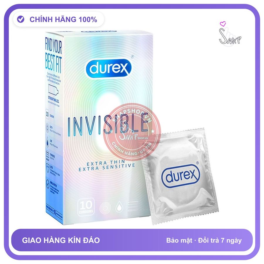 (Che Tên) Bao cao su Durex Invisible siêu mỏng mềm mịn hộp 10 cái 193838 Bảo Mật Tuyệt Đối