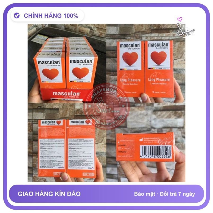 (Che Tên) Bao Cao Su Kéo Dài Thời Gian Masculan Long Pleasure - Chính hãng Đức hộp 10 cái Hộp Trắng Kín