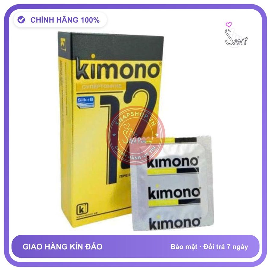 (Che Tên) Bao cao su Kimono hộp 12 bao, mỏng, trơn, cảm giác chân thật Bảo Mật Tuyệt Đối