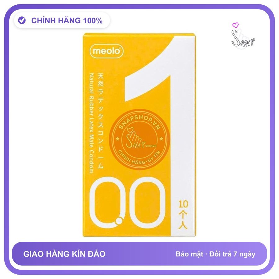 (Che Tên) Bao cao su Meolo 001 vàng gân gai, mỏng, cảm giác mới lạ, nhỏ gọn Chuẩn Auth