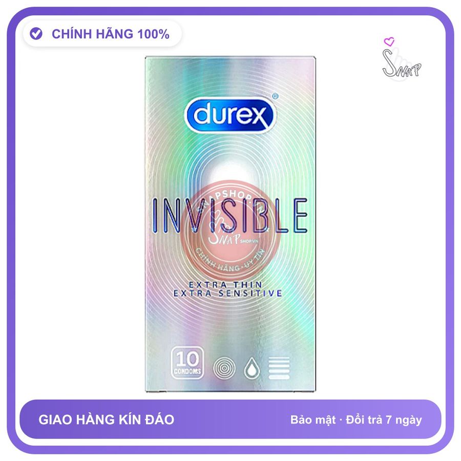 (Che Tên) Bao Cao Su Durex Invisible Siêu Mỏng Chính Hãng Hộp 10s Hỗ Trợ 24/7