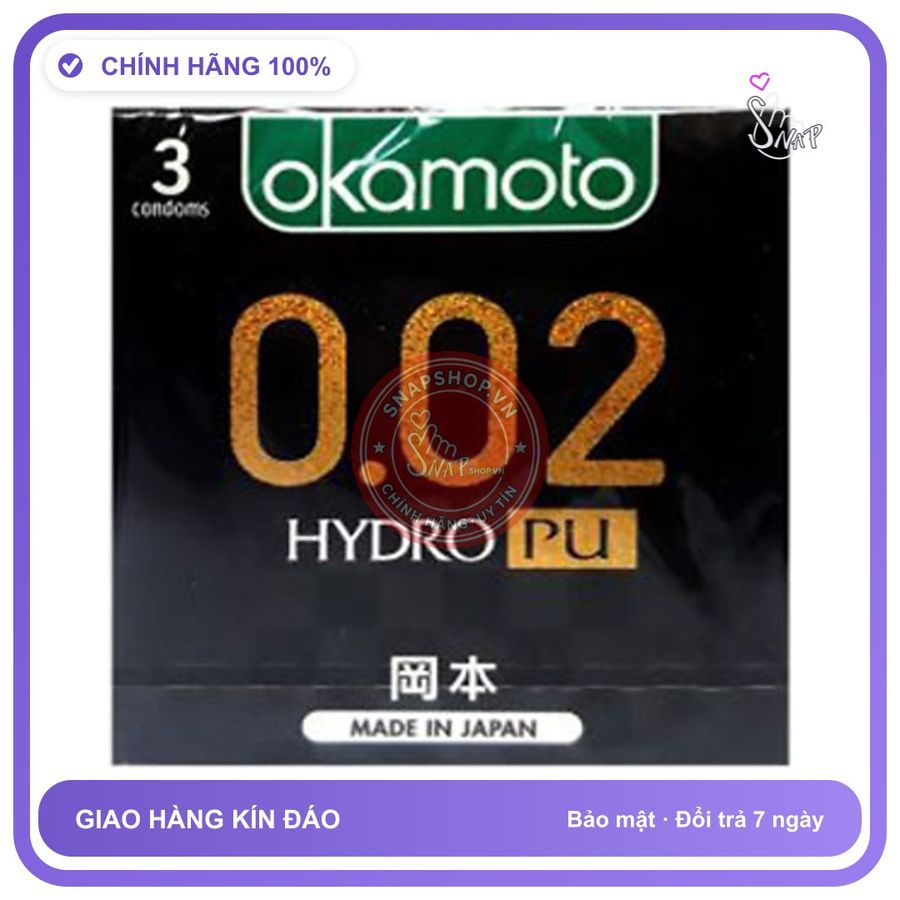 (Che Tên) Bao Cao Su Siêu Mỏng Nhật Bản Okamoto 0.02 Hydro PU Hộp Trắng Kín