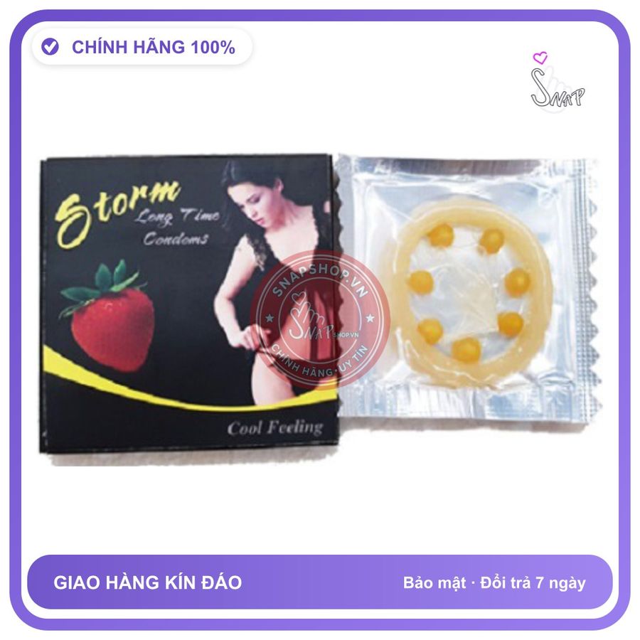 (Che Tên) Bao Cao Su Hương Dâu 7 Bi Storm Strawberry 10s Hộp Trắng Kín