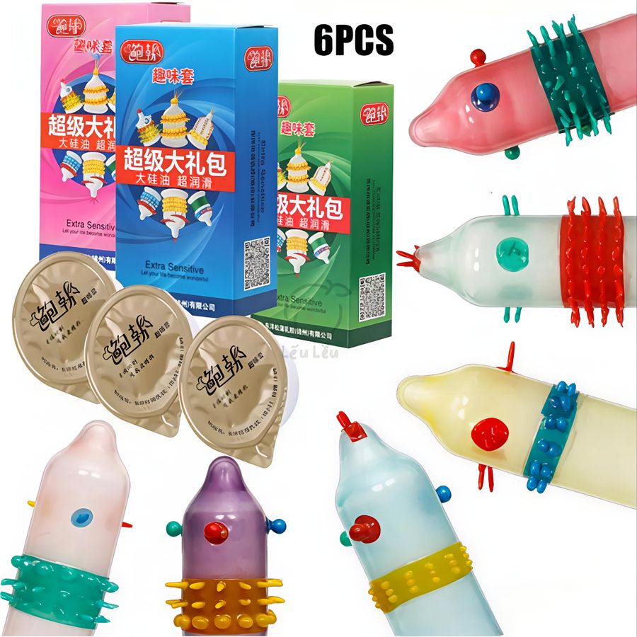 Bao cao su gai , hộp 6 cái , che tên sản phẩm 