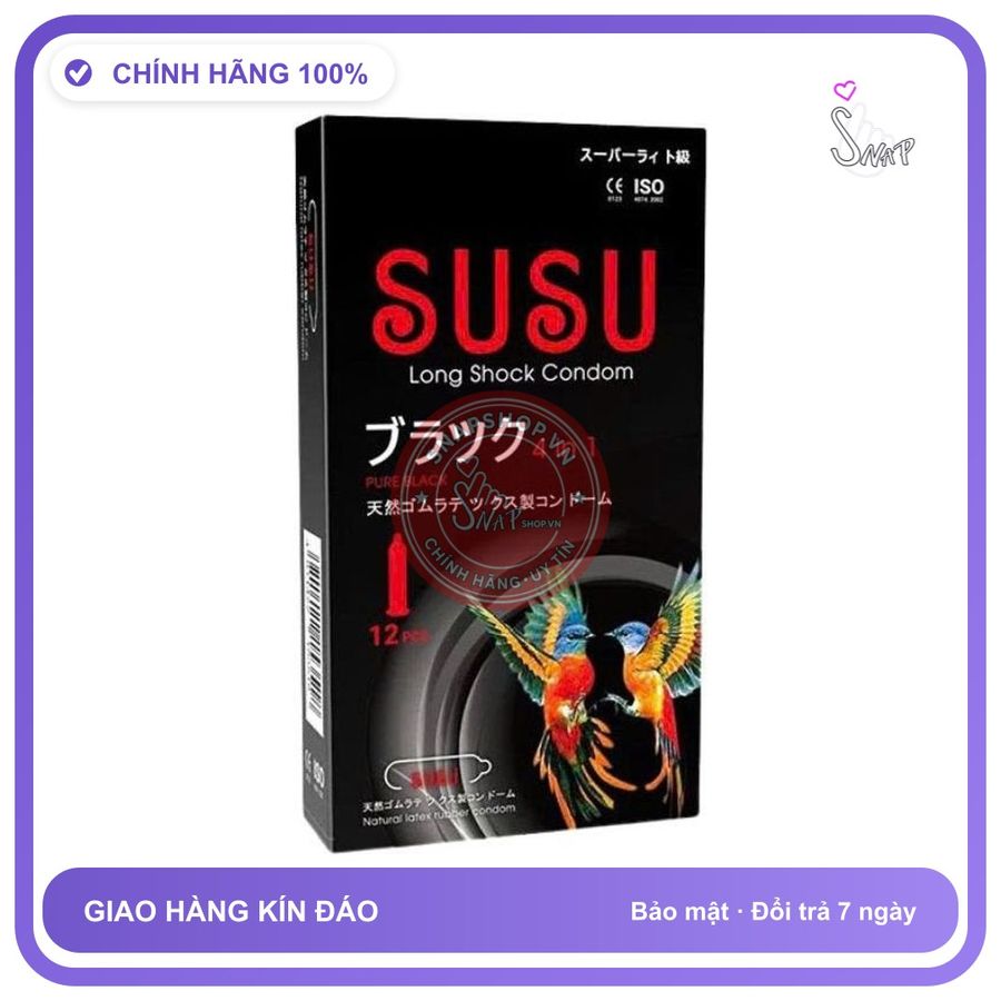 (Che Tên) Bao cao su Susu Nhật Bản, trơn, kéo dài thời gian, Hộp 12 bao Hỗ Trợ 24/7