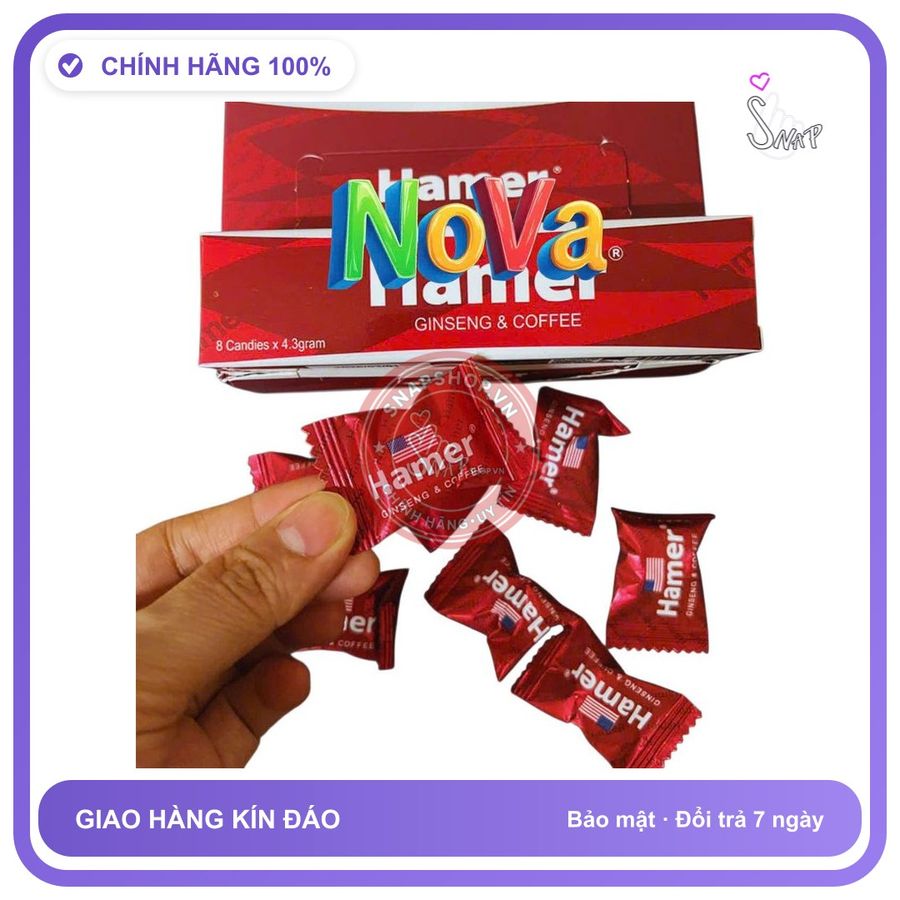 (Che Tên) Kẹo sâm Hamer Ginseng , Coffee Candy giúp tăng cường sức khỏe sinh lý, Hộp 30 viên Hộp Trắng Kín