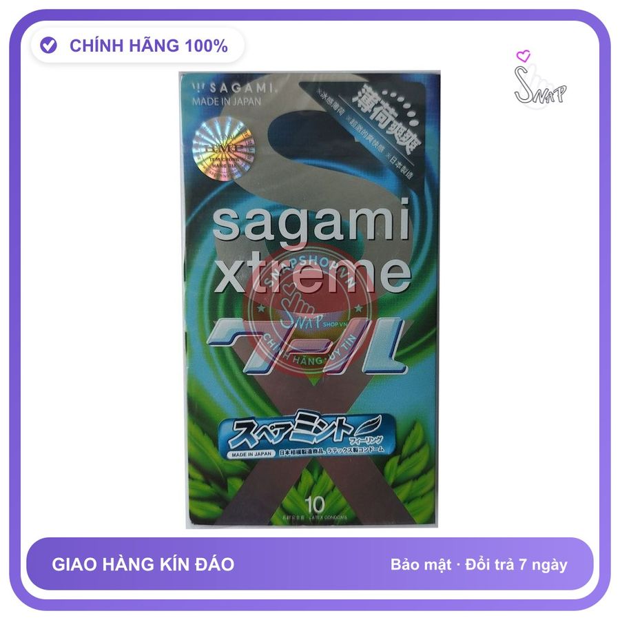 (Che Tên) Bao cao su Sagami Spearmint Hương Bạc Hà Mát Lạnh - Snapshop