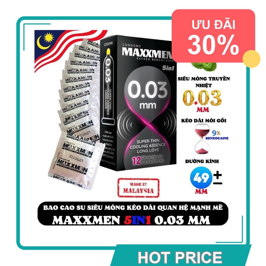 (Che Tên) Bao Cao Su Maxxmen 5in1 Siêu Mỏng 0.03 Truyền Nhiệt 567964 - Hàng Mới Về