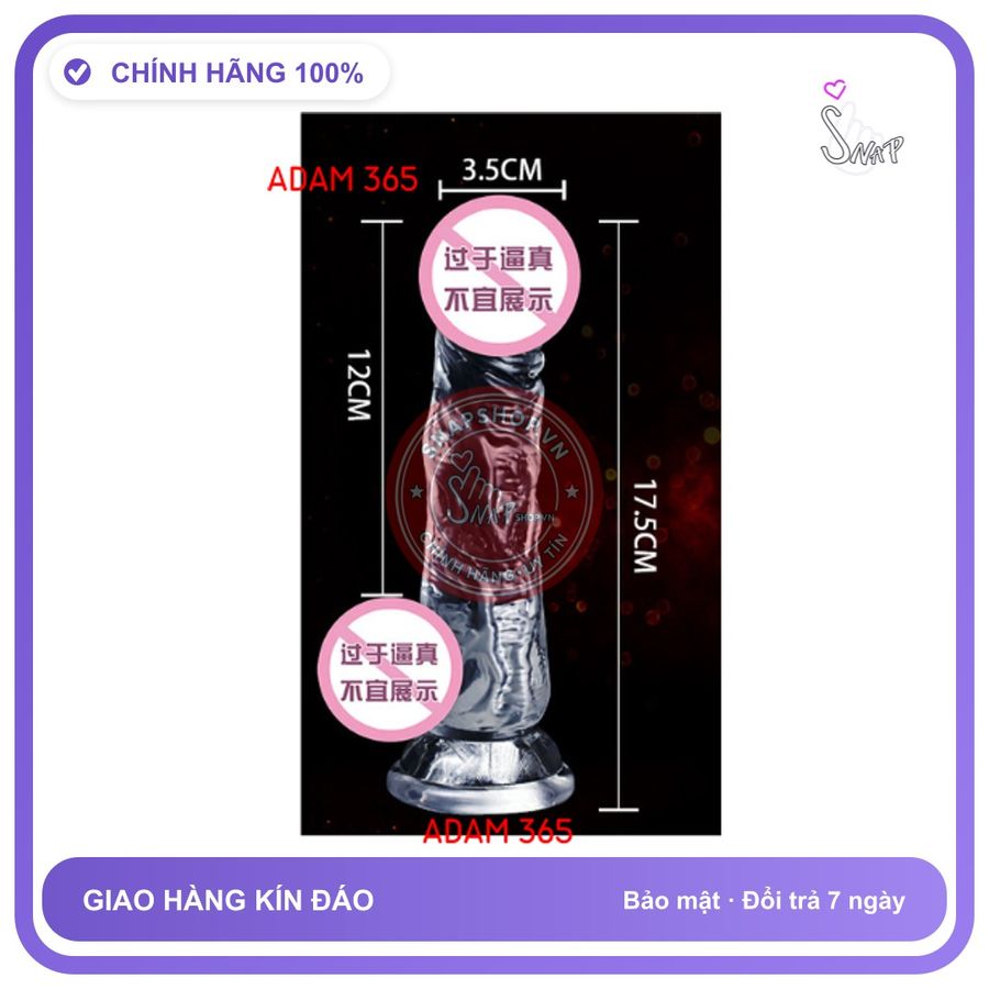 (Che Tên) Dương vật giả silicon y tế cao cấp hít sàn massage, size 17.5x3,5cm Hộp Trắng Kín