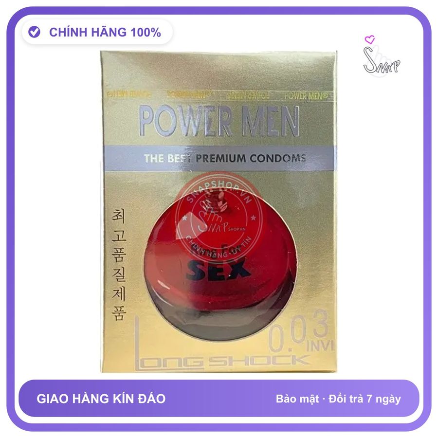 (Che Tên) Bao Cao Su Kéo Dài Thời Gian Power Men 0.03 Invi Longshock H3 Hỗ Trợ 24/7