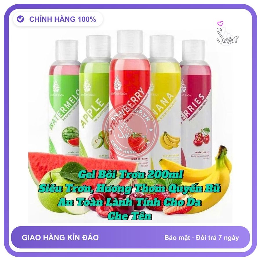 (Che Tên) Gel bôi trơn, hương trái cây 200ml, siêu trơn, an toàn lành tính, dễ rửa Hộp Trắng Kín
