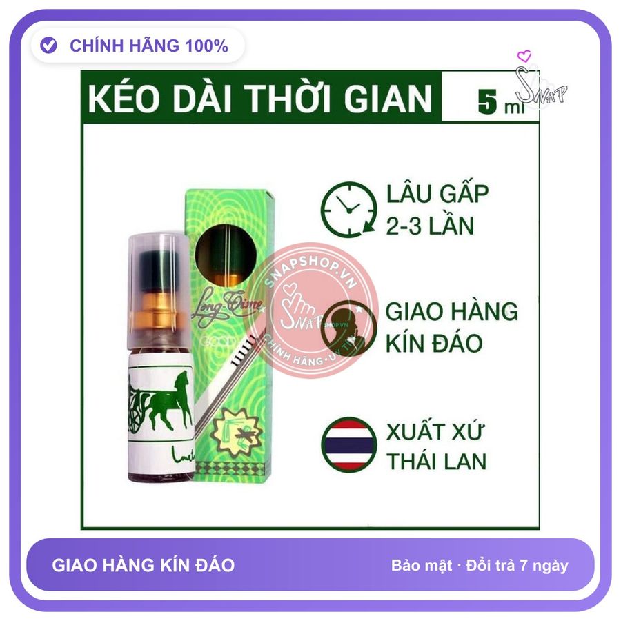 (Che Tên) Xịt LongTime Thái Lan 5ml mát lạnh hỗ trợ kéo dài thời gian quan hệ (Long Time) Hộp Trắng Kín