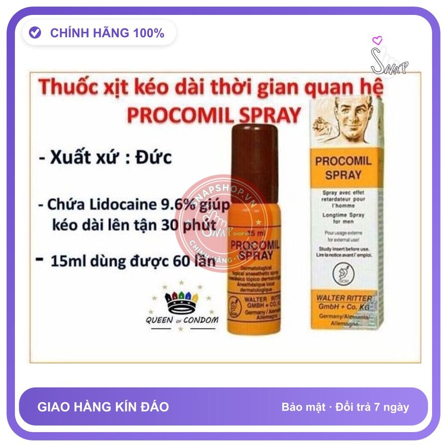 (Che Tên) Xịt chống xuất tinh sớm Procomil Spray 45ml của Đức Chuẩn Auth