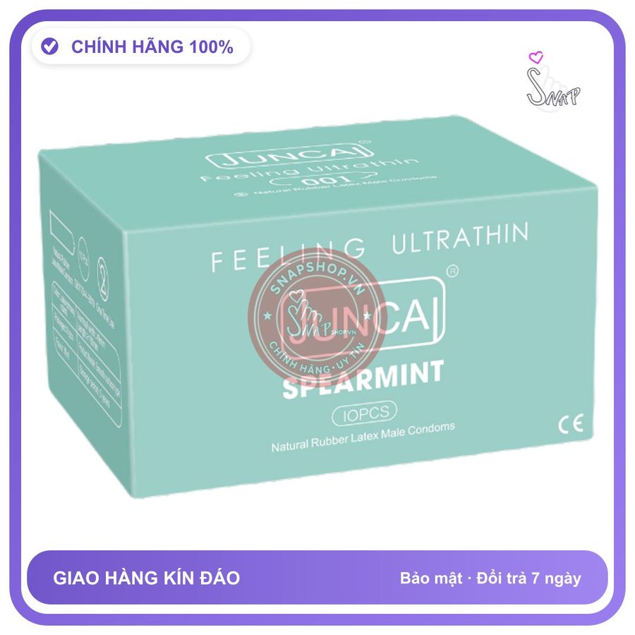 (Che Tên) Bao cao su Juncai Spearmint siêu mỏng 001, ôm sát, hương bạc hà Bảo Mật Tuyệt Đối