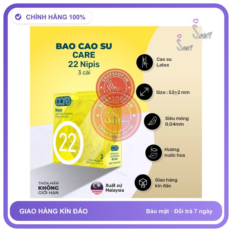 (Che Tên) (Snapshop) Bao Cao Su Siêu Mỏng CARE 22 Nipis Hương Nước Hoa Chính Hãng Bảo Mật Tuyệt Đối