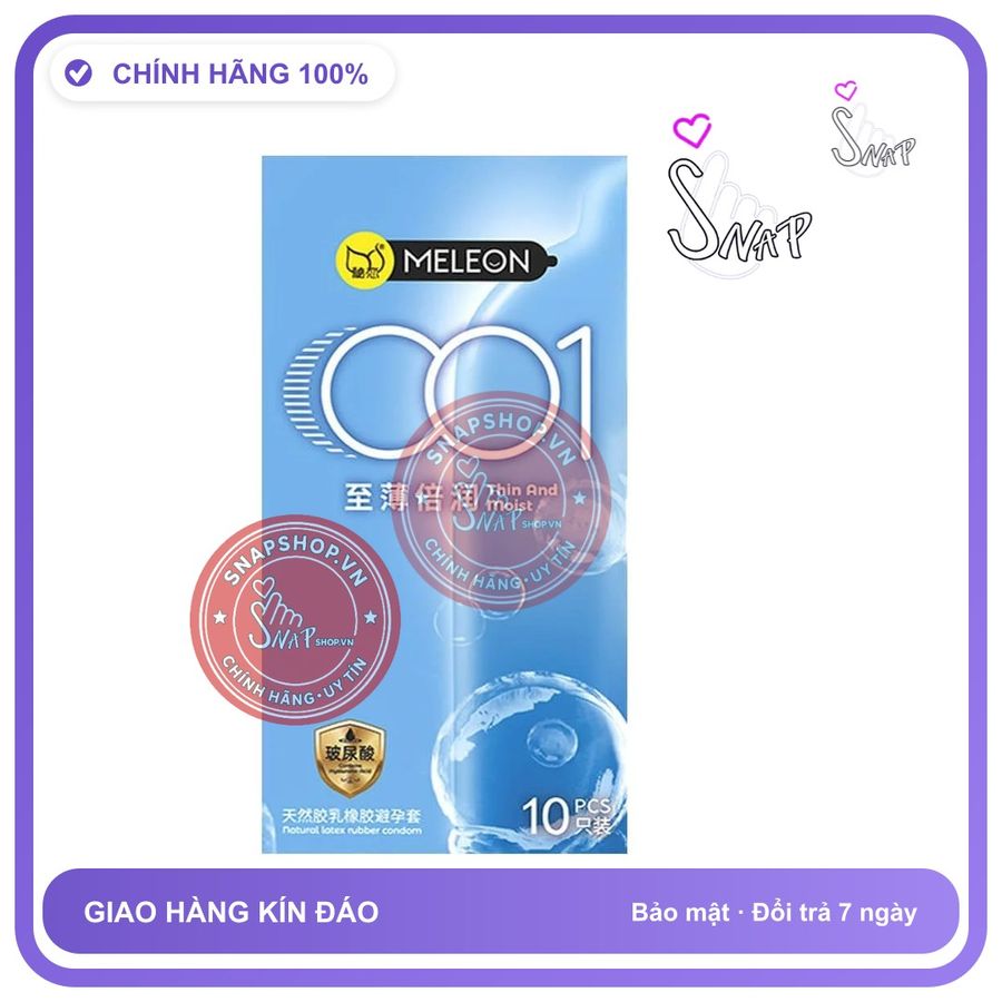 (Che Tên) (Snapshop) Bao cao su Meleon 001 Thin And Moist - Mỏng và ẩm - Hộp 10 cái Chính Hãng Giao Nhanh Toàn Quốc