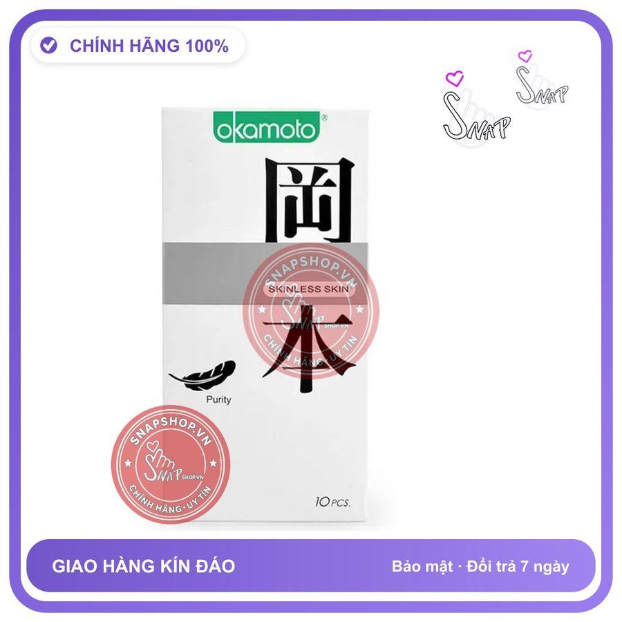 (Che Tên) (Snapshop) Bao cao su Okamoto Skinless Skin Purity - Không mùi, tinh khiết, mềm mại - Hộp 10 cái Chính Hãng Bảo Mật Tuyệt Đối