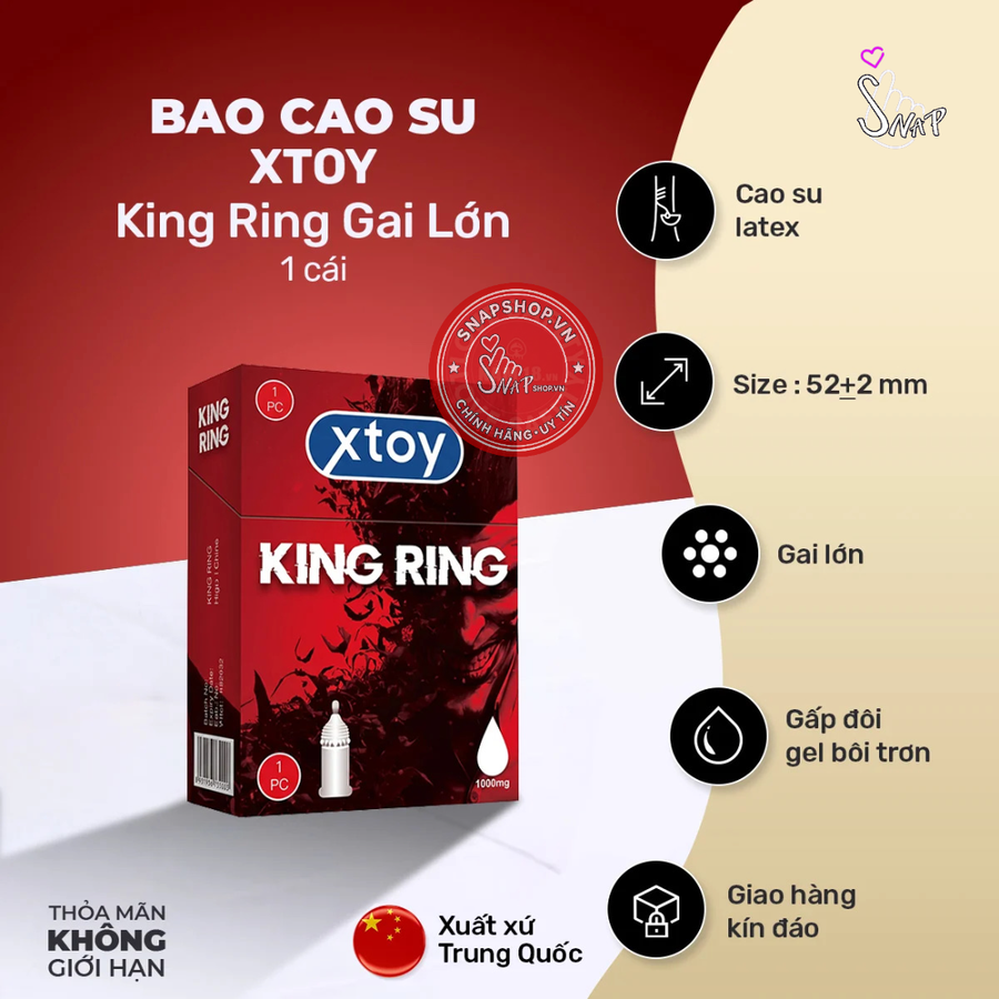 (Snapshop) Bao Cao Su Xtoy King Ring Gai Lớn Hương Dâu Chính Hãng
