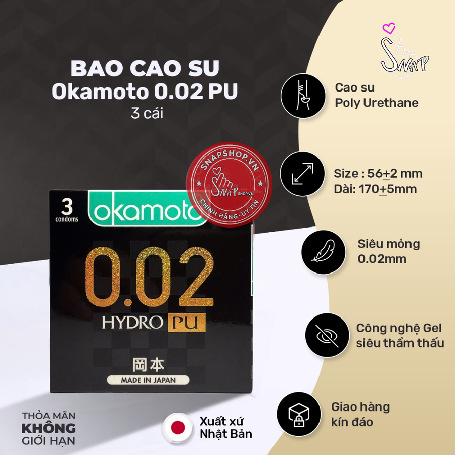 (Snapshop) Bao Cao Su Size Lớn 56mm Siêu Mỏng Okamoto 0.02 PU Chĩnh Hãng Mỹ Chính Hãng