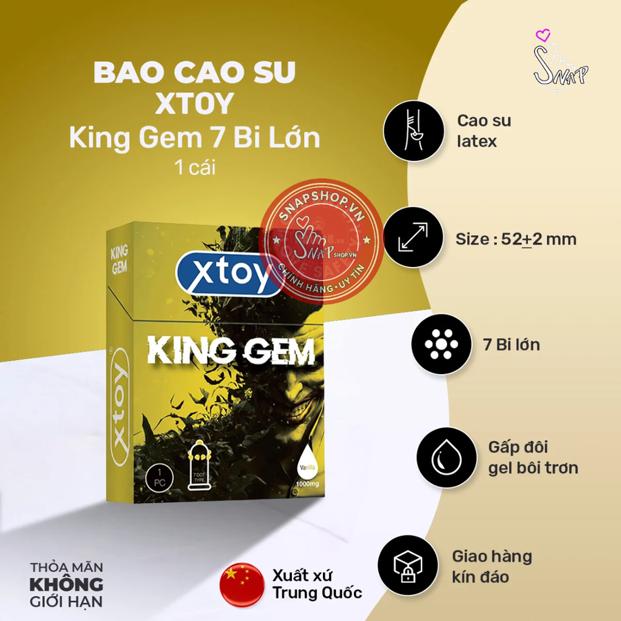 (Snapshop) Bao Cao Su Xtoy King Gem 7 Bi Lớn Hương Vani Chính Hãng