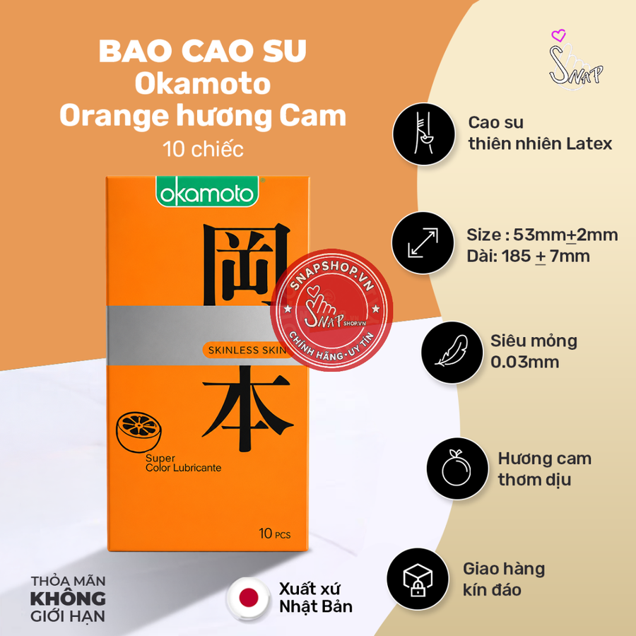 (Snapshop) Bao Cao Su Nhật Bản Okamoto Orange Hương Cam Chính Hãng Nhật Chính Hãng