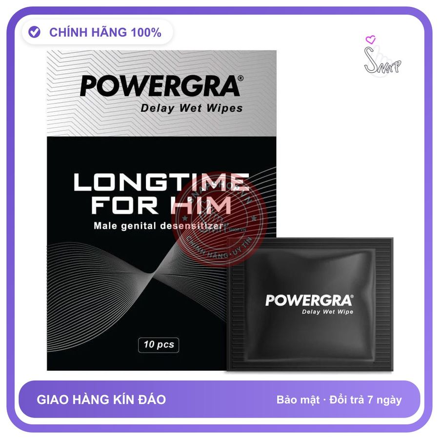 (Che Tên) Khăn Lau Powergra Delay Wet Wipes Hộp 10 Chiếc - Hàng Mới Về