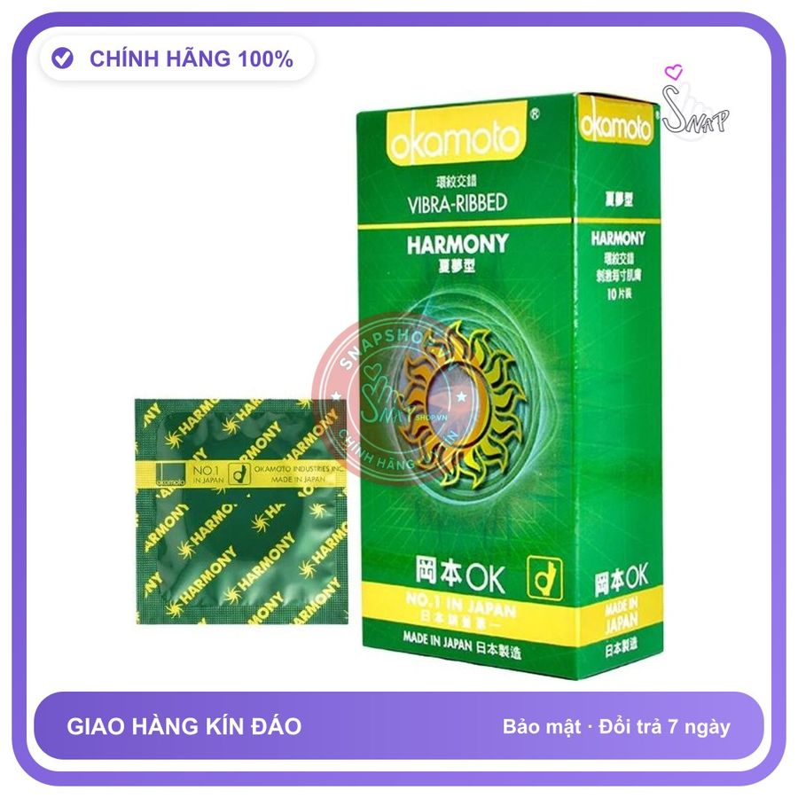 (Che Tên) Bao Cao Su Gân Gai Okamoto Harmony - Nhập Khẩu Nhật Bản - Hàng Mới Về