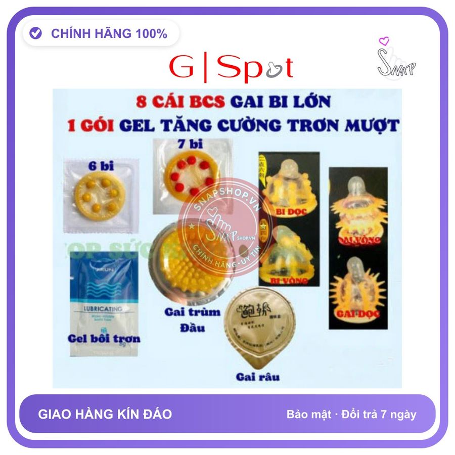 Bản Nhập Khẩu Cao Cấp - Combo 8 Bao Su Cao Cấp Bi Gai Volcano - Hộp 8 Cái + Gói Gel Bôi Siêu Trơn Mượt