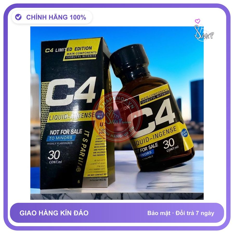 (Che Tên) Chai Hít Tăng Cường Sinh Lý Cho Nam Nữ, Kích Thích Hưng Phấn Cực Mạnh, Bao Phê, Popper C4 Liquid-Ingense 30ml USA, Hàng Chính Hãng Hộp Trắng Kín