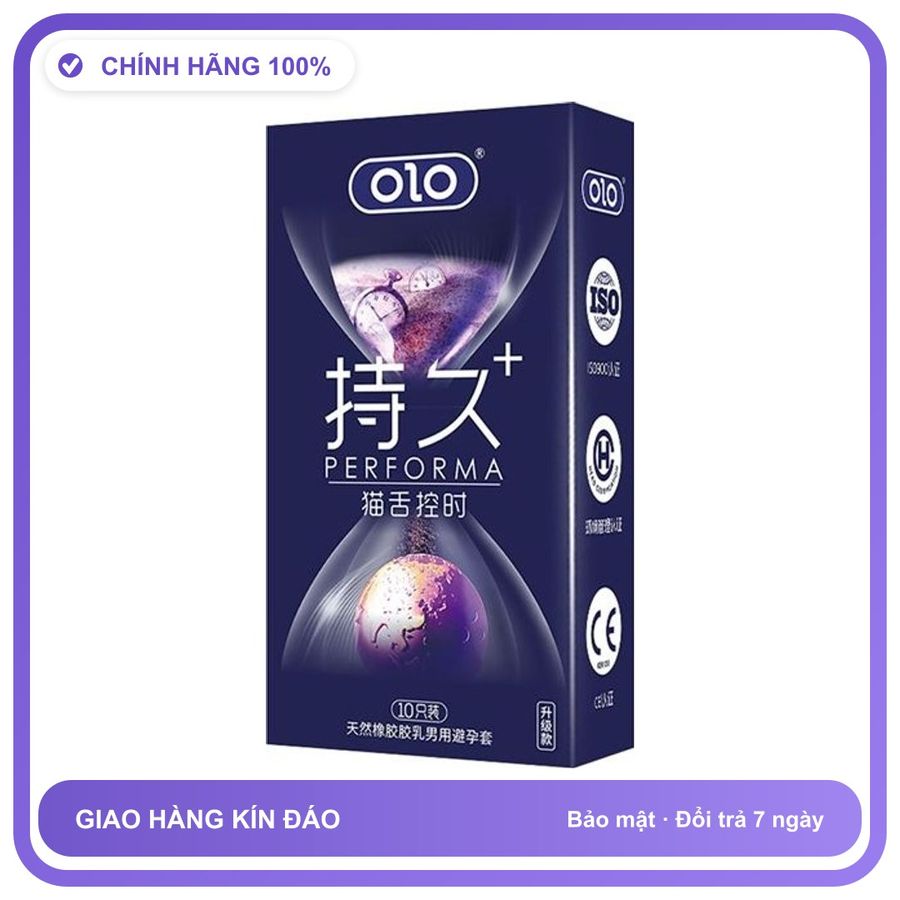 Bao cao su kéo dài quan hệ OLO Performa Tím Shock++ Hộp 10 cái