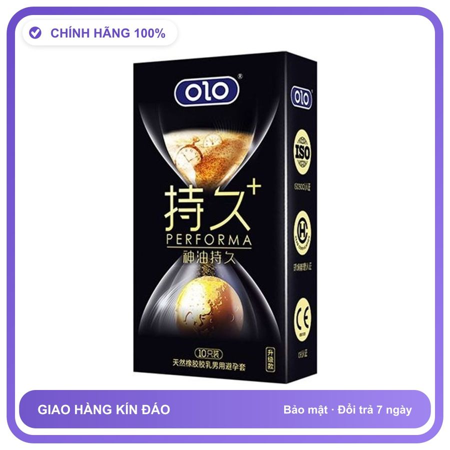 Bao cao su kéo dài quan hệ OLO Performa Đen Gel++ Hộp 10 cái
