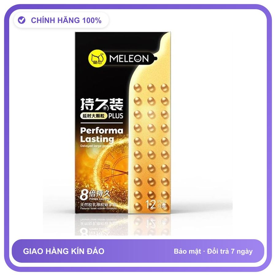 Bao cao su kéo dài quan hệ Meleon Performa Lasting Plus - 8 Times Hộp 12 cái