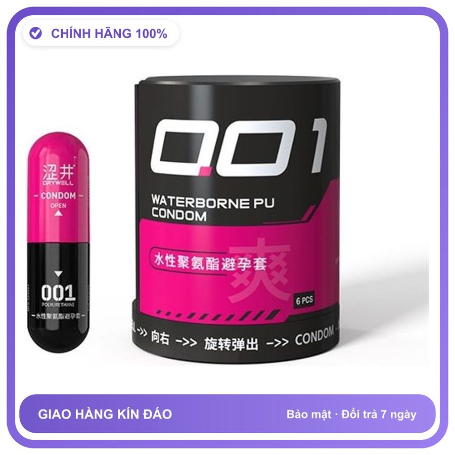 Bao cao su siêu mỏng DryWell PU 001 Numbness Orgasm C-421 Đen Hộp 6 cái