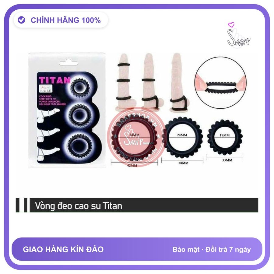 Chai xịt kéo dài thời gian quan hệ TITAN Vòng đeo dương vật bộ 3 vòng, chống xuất tinh sớm, Cao Su co giãn cao cấp, Không đứt, Che Tên