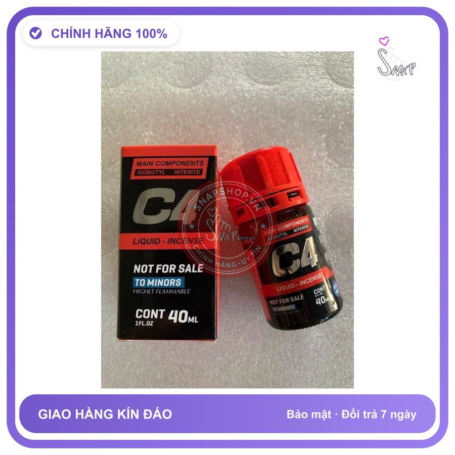 Chai hít tăng khoái cảm Popper C4 40ml Popper 40ml USA, Dòng Cực Mạnh, Phê Lâu Cho Ng Lờn Lâu Năm, Tác Dụng Hưng Phấn Tức Thì