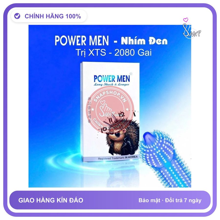 (Che Tên) Bao Cao Su Kéo Dài Thời Gian Siêu Gai Power Men Nhím Xù Hộp Trắng Kín
