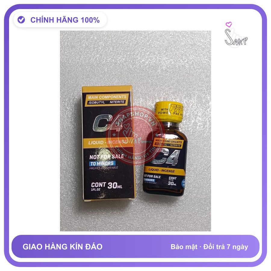 Chai hít tăng khoái cảm Popper C4 30ml Popper 30ml USA, Dòng Cao Cấp, Kích Thích Cực Mạnh, Phê Lâu