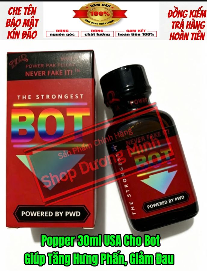 Popper BOT 30ml Usa, Chống lờn, Không Cồn,Mùi Dịu, Làm Giảm Đau, Che Tên SP 