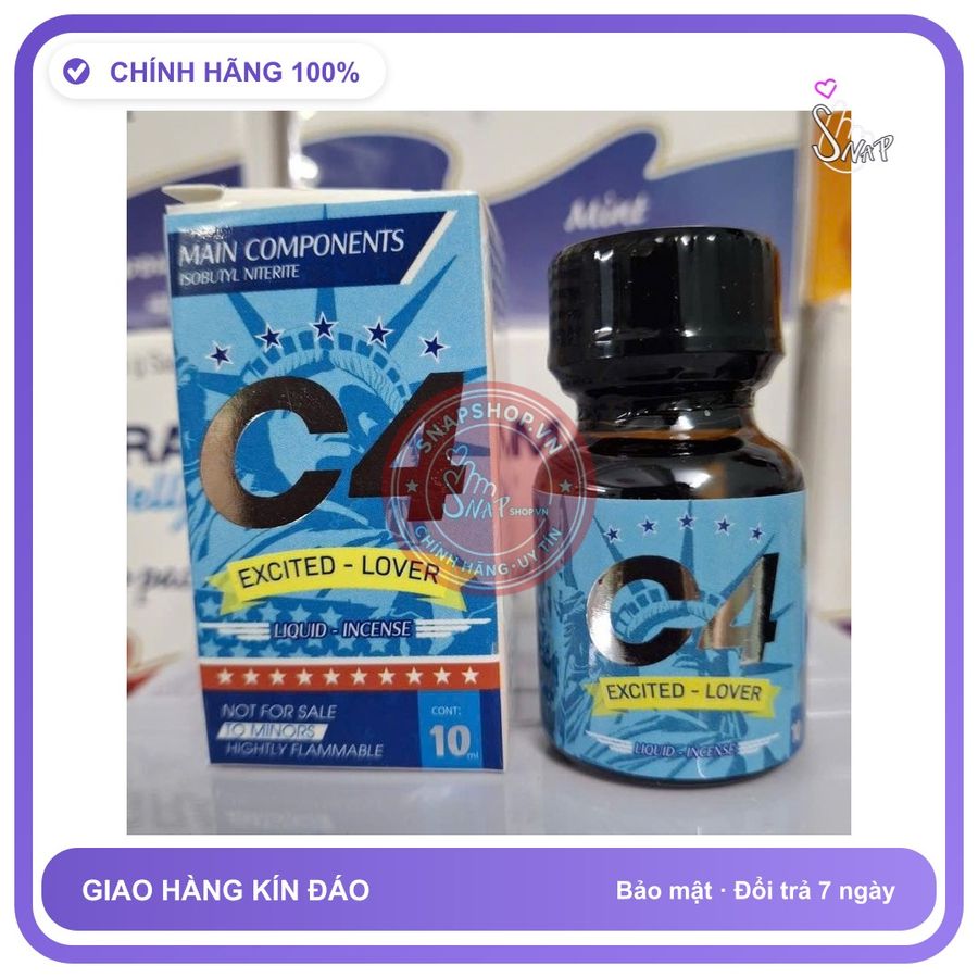 Chai hít tăng khoái cảm Popper C4 10ml Popper Mỹ 10ml C4,Dòng Cực Mạnh, Tác Dụng Tức Thì, Phê Lâu, che tên sản phẩm bảo mật kín đáo